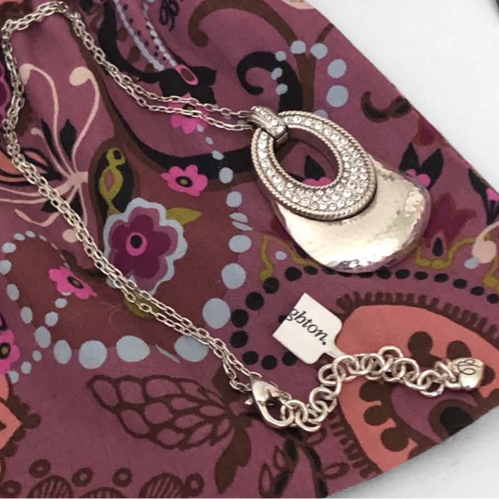 NWT Brighton Lanie Hammered Swarovski Crystal Pendant Necklace w/Dust Bag